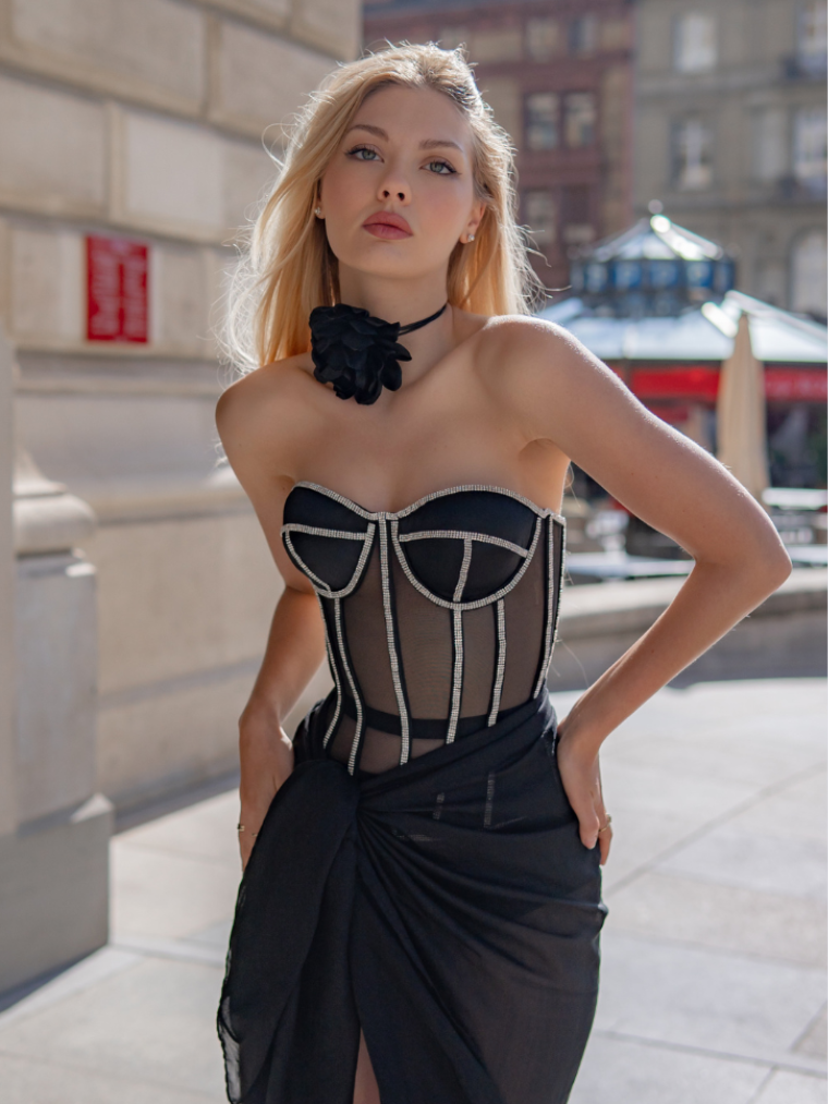 Secret form bra with rhinestones black